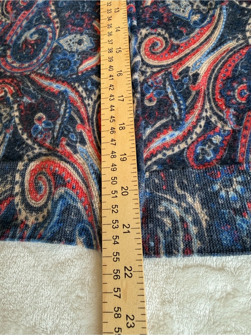 Talbots Classic Merino Wool Paisley Button Front Cardigan Sweater L Blue/Rose - Picture 11 of 13